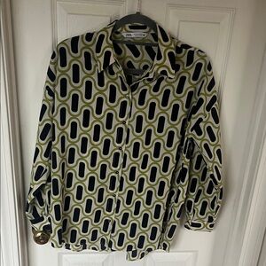 Zara Black and Green Patterned Blouse